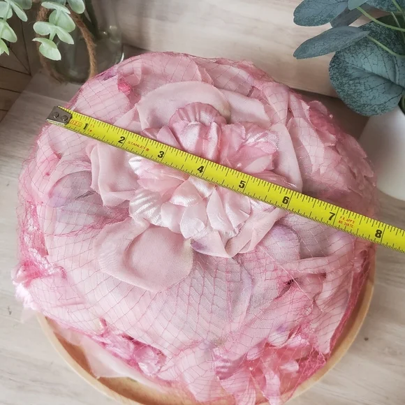 Vintage Wallings Pink Floral Fascinator Netted Hat 1960s Size 52 - Picture 3 of 8